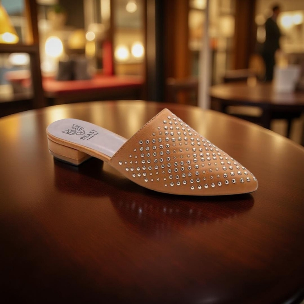 Camel Studded Mule Sandal